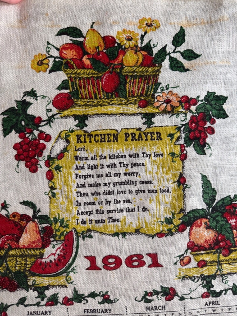 ๐ 1961 American Vintage Kitchen Prayer Wall Towel - Red, Green, Yellow - Picture 2 of 6